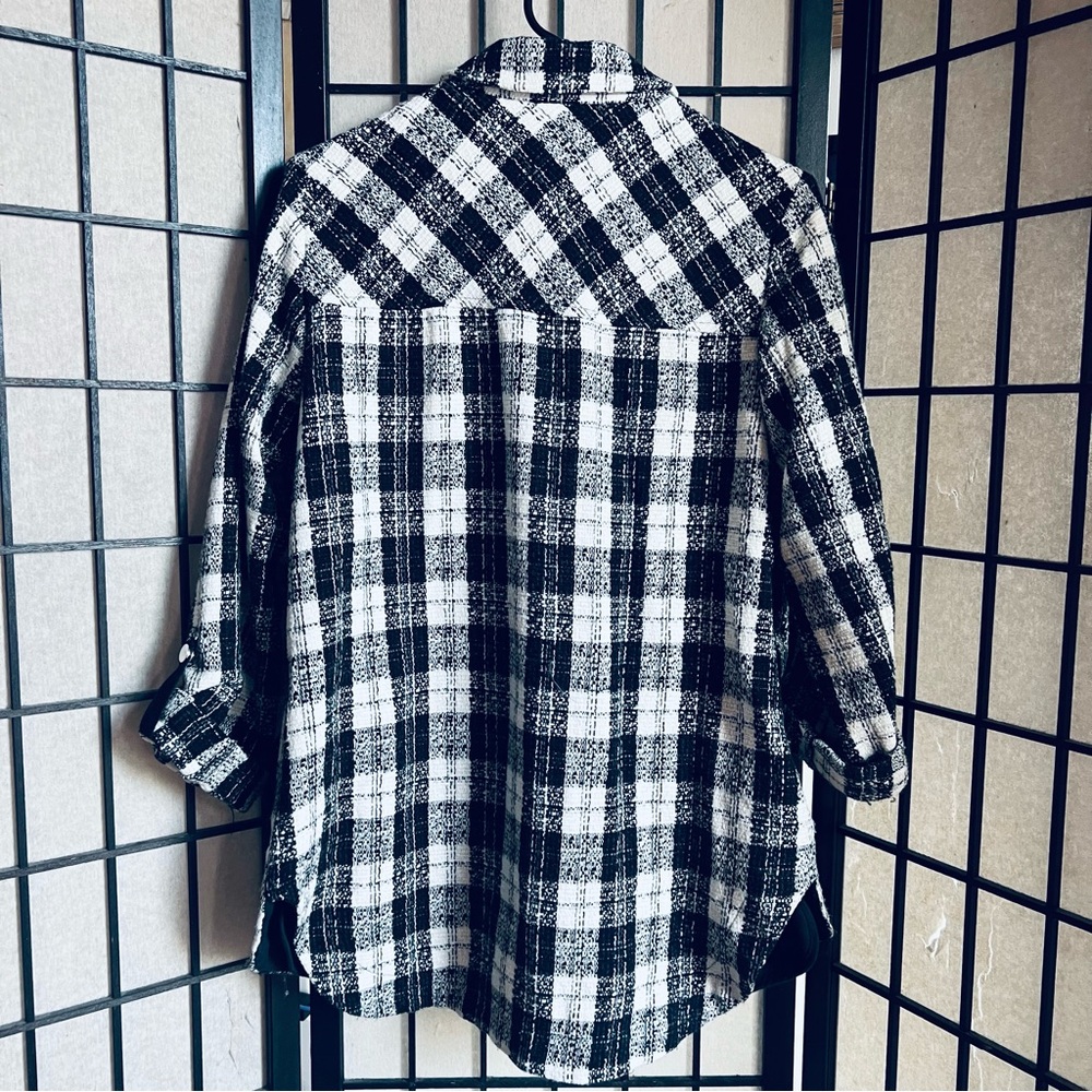 Zara Basic Black White Tweed Shacket Button Up Sz… - image 6